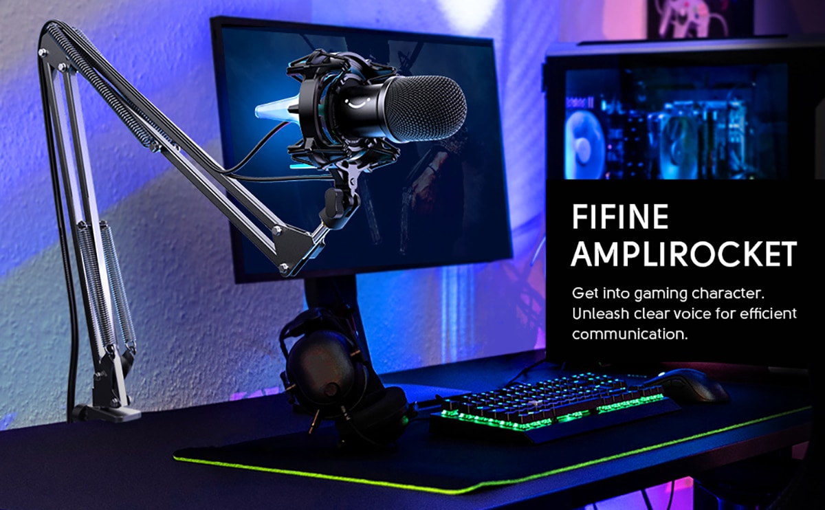 FIFINE USB Dynamic Microphone Kit with Boom Arm,RGB Shock Mount,Cardioid Mic Set for Game Podcast Stream for PC PS4 PS5-K651 | Fugo Best