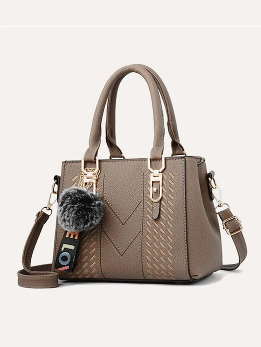 Pom-pom Decor Double Handle Handbag | Fugo Best