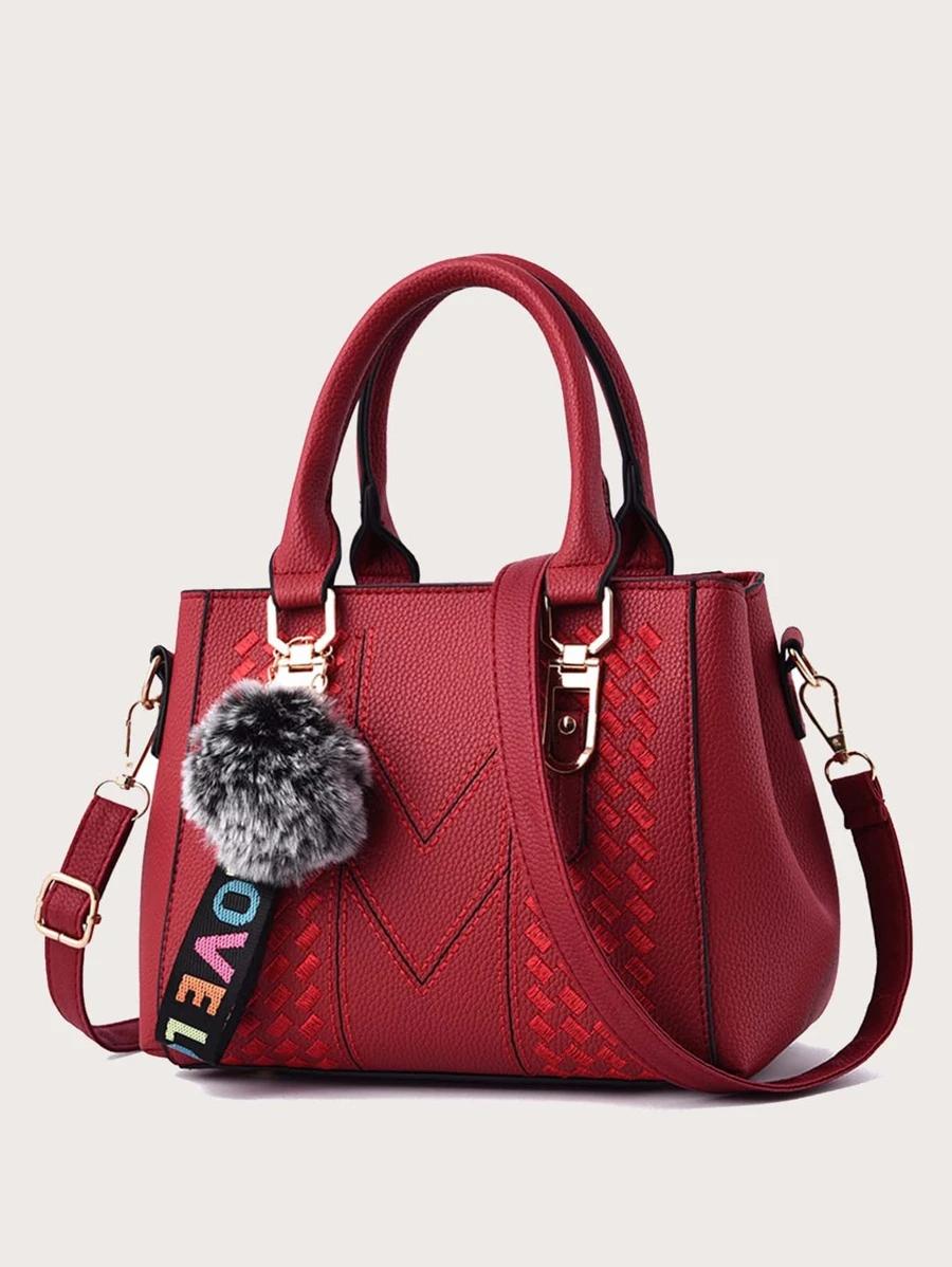 Pom-pom Decor Double Handle Handbag | Fugo Best