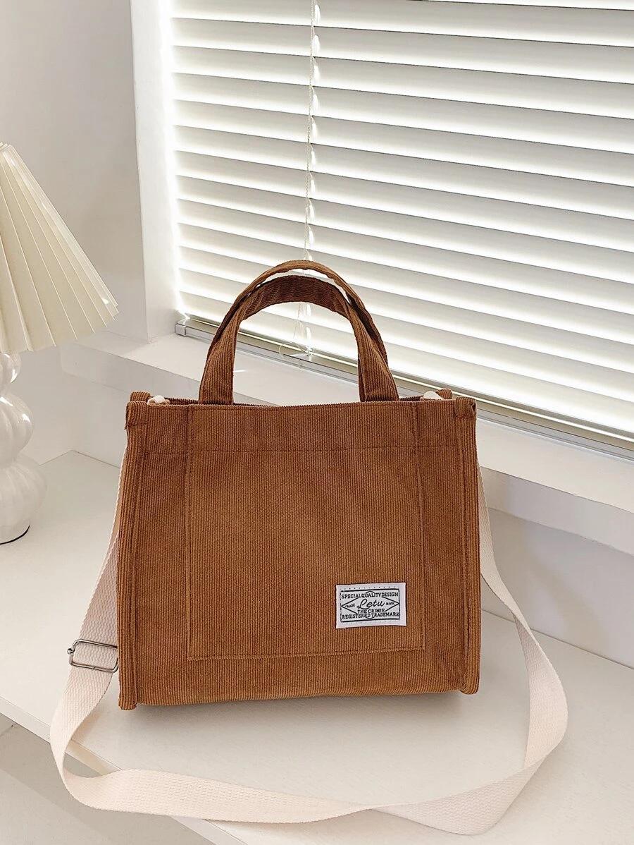 Corduroy Letter Patch Square Bag | Fugo Best