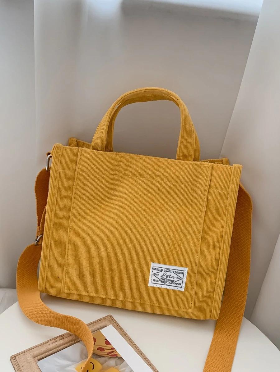 Corduroy Letter Patch Square Bag | Fugo Best