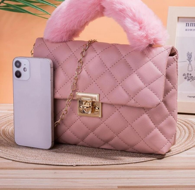 Mini Square Bag Quilted Twist Lock Flap PU Pink