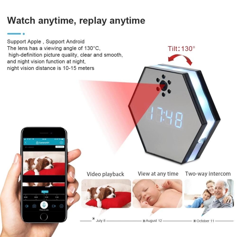 Wall-Mount Digital Clock Camera 1080P Night Light Wireless Monitor Home Secret Invisible Small Cam Hidden TF Security Protect | Fugo Best