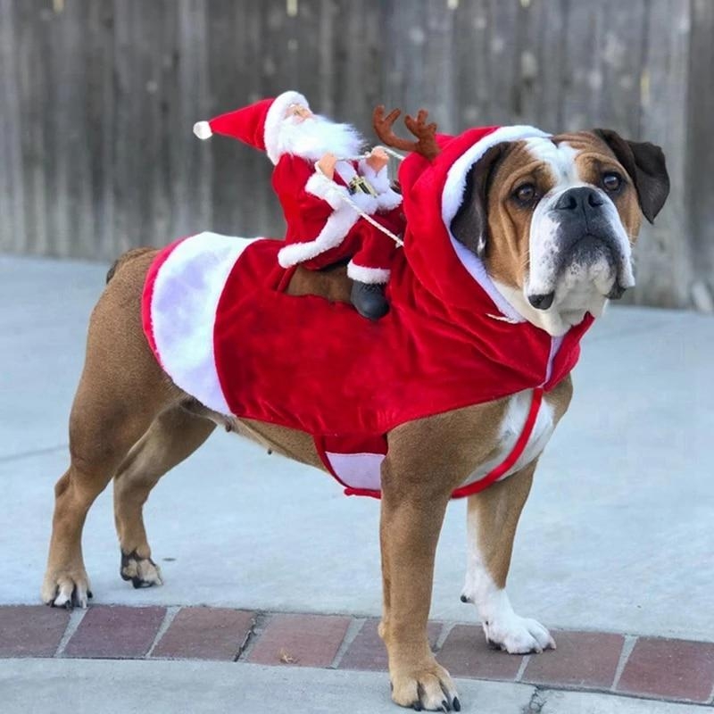 Fun Pet Dog Christmas clothes Santa Claus riding a deer Jacket Coat Pets Christmas Dog Apparel Costumes for Big Dog Small Dog | Fugo Best