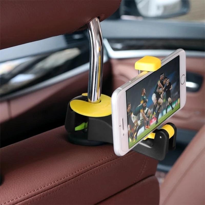2 in 1 Car Headrest Hook with Phone Holder Seat Back Hanger for Bag Handbag Purse Grocery Cloth Portable Multifunction Clips | Fugo Best