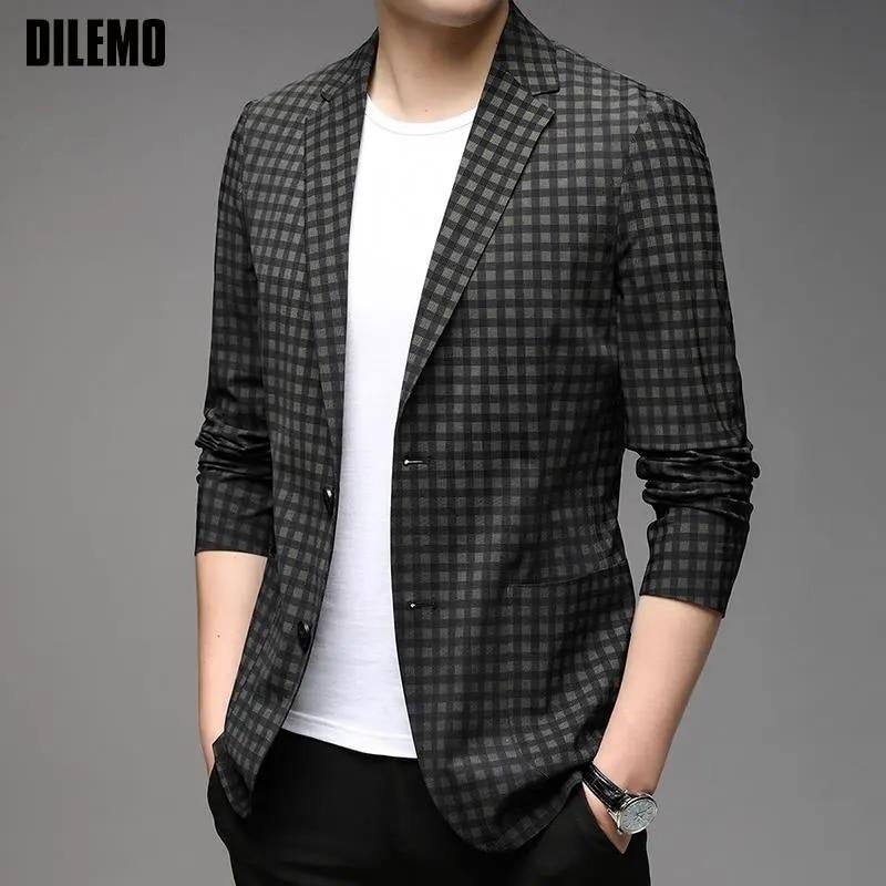 Top Grade Traceless Classic Expensive New Brand Casual Fashion Designer Plaid Suit For Men Blazer Jacket Coat Mens Clothing | Fugo Best