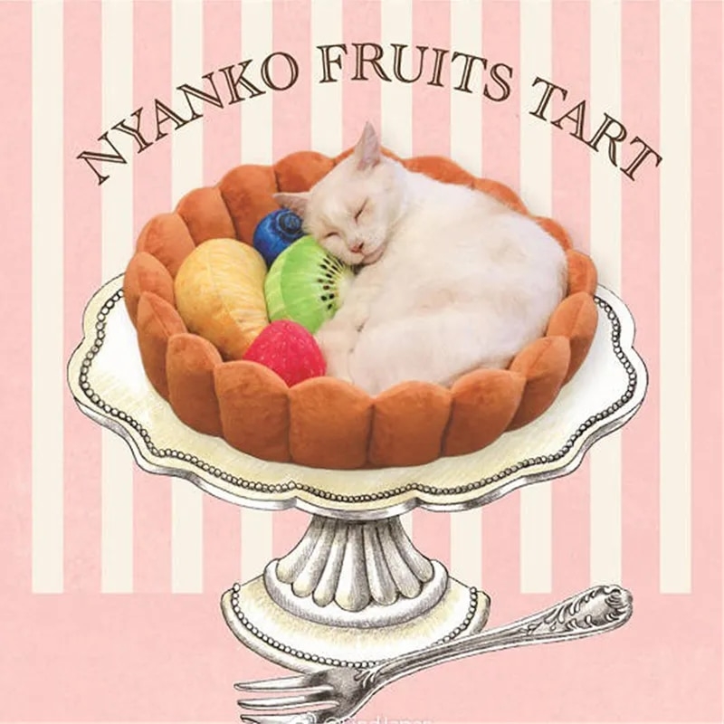 Fruit Tart Cute Dog Cat Bed Cotton Cake Roll Shaped Pet Basket for Cats Funny Kitten Washable Sleep Cave Nest Warm Cozy Cushion | Fugo Best