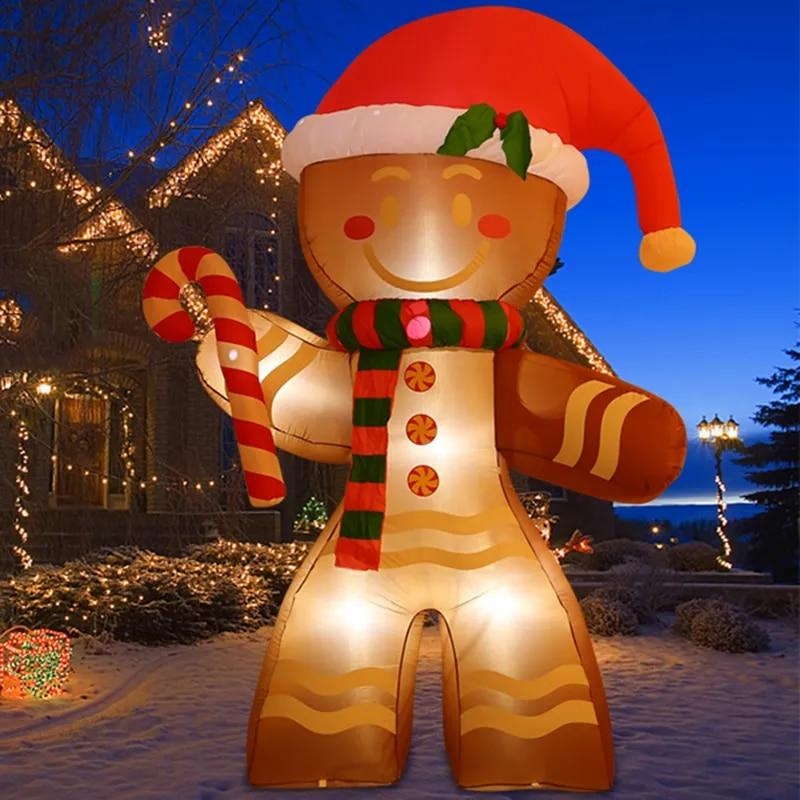 2.2m Christmas Inflatables Gingerbread Man with Built-in LED Ornament for Xmas Party Indoor Outdoor Courtyard Props Decoration | Fugo Best