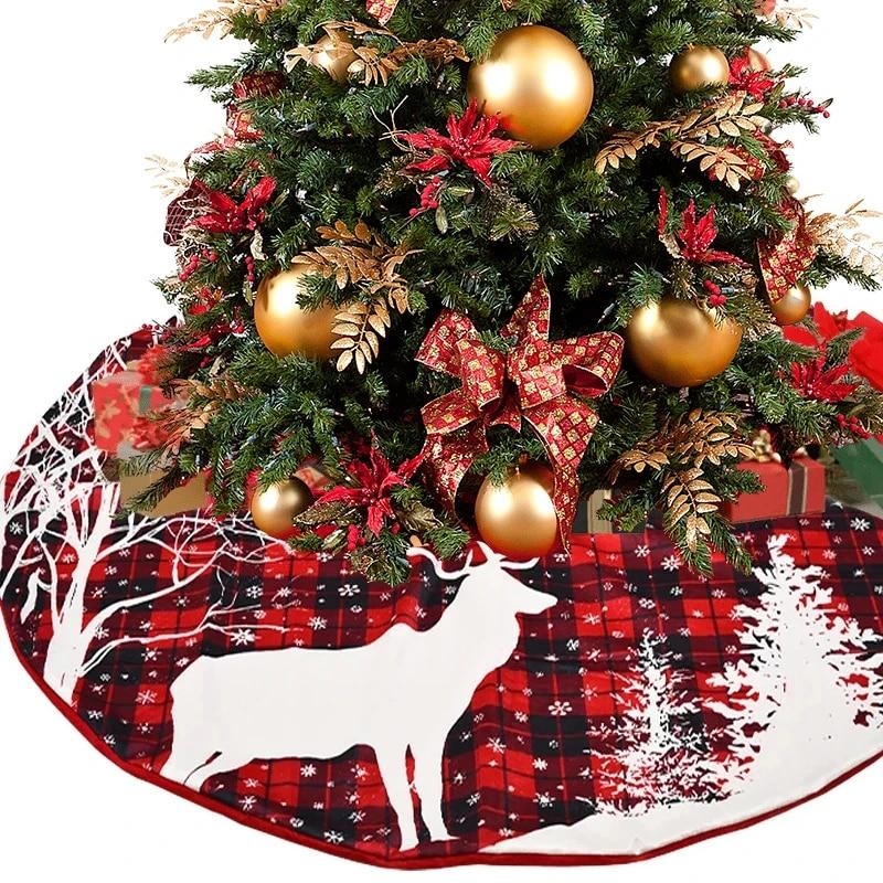 Christmas Tree Skirt Elk Snowflake Santa Xmas Tree Mat Carpet Merry Christmas Decoration For Home Navidad Ornament New Year Gift | Fugo Best