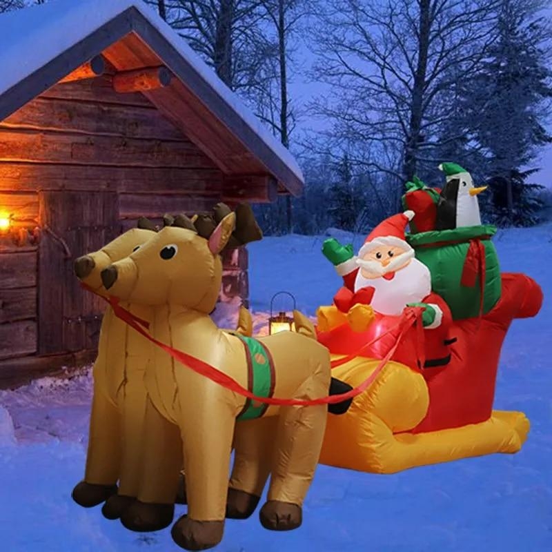 7FT Christmas Decoration Inflatable Santa Elk Sled Built-in LED Lights Indoor Outdoor Garden Party Scene Layout Ornament | Fugo Best
