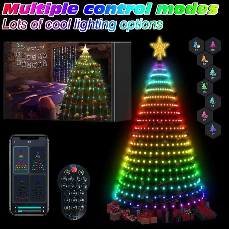 Christmas Decorations Waterfall Christmas Tree Lights with Star + Remote  Control