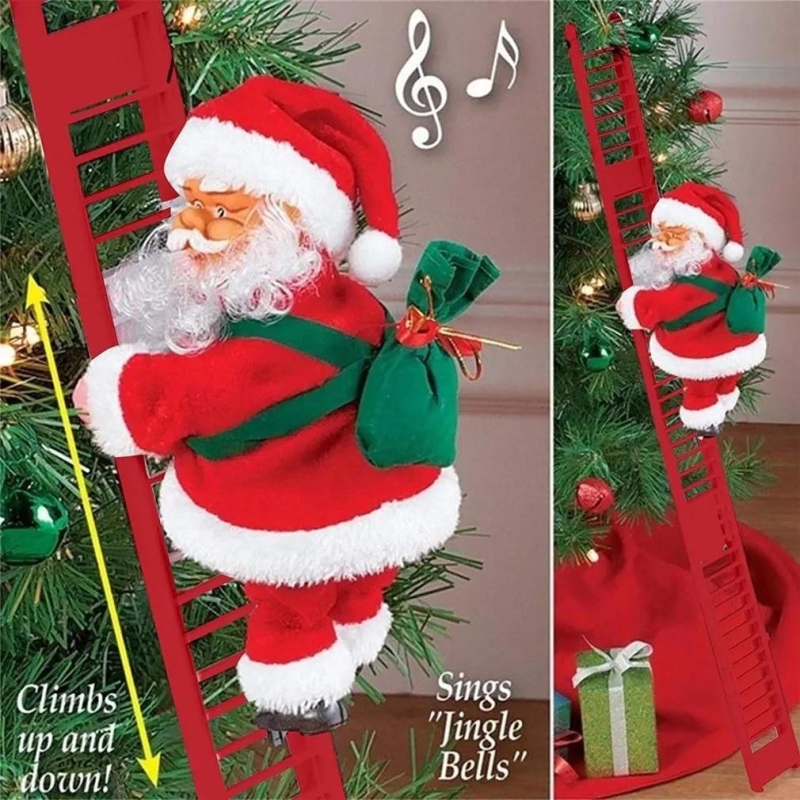 Electric Climbing Ladder Music Santa Claus Christmas Ornament Decoration Home Christmas Tree Hanging Decor 2024 New Year Gift | Fugo Best