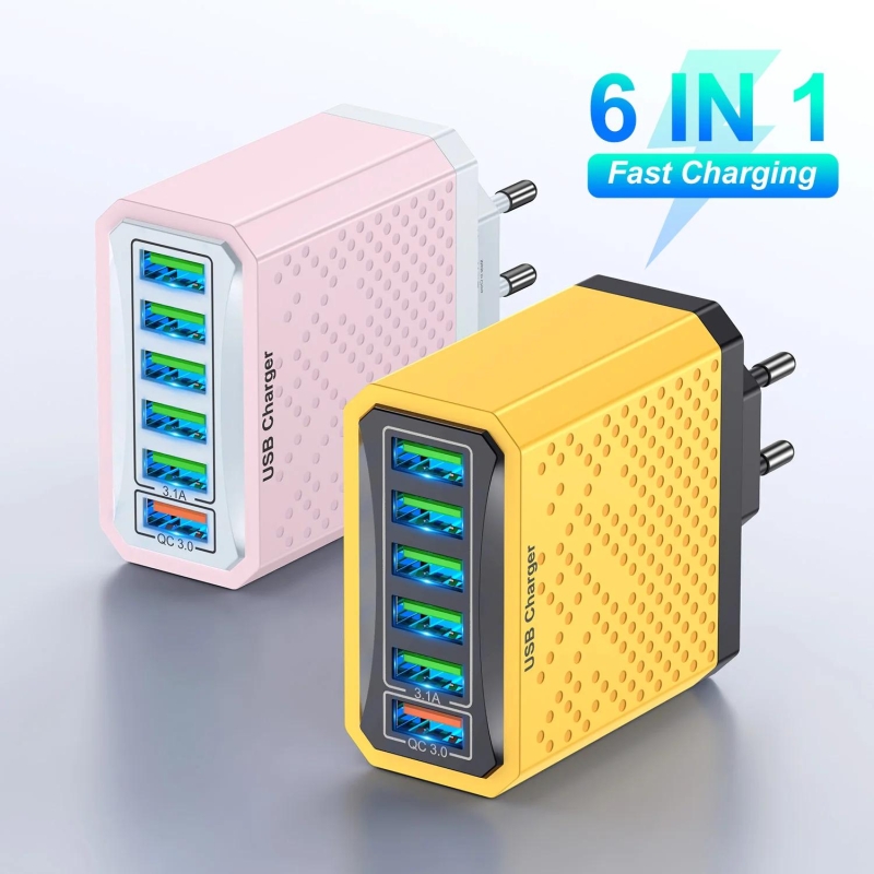 6 Ports USB Charger 3.1A Fast Charger 6 In1 Multi Charger EU US UK Plug Charger Adapter QC3.0 Quick Charger for iPhone 14 Xiaomi | Fugo Best