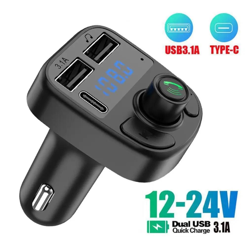 Handsfree Bluetooth FM Transmitter Car Kit With MP3 Fast Player Charger And Radio PD Adapter Type-C Dual USB 3.1A USB Charg G4B1 | Fugo Best