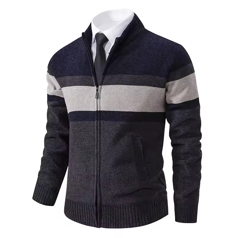 CASUMANL 2024 Elegant Golf Wear Men Sweater Coat Knit Slim Fit Zip Up Warm Striped New in Jackets Mens Designer Clothes | Fugo Best