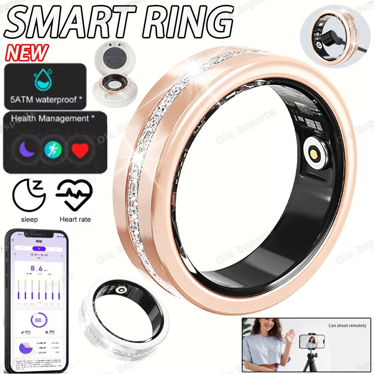 Diamond Fashion Women Smart Ring With Box IP68 Waterproof Lady ring Heart Rate Health Monitor Sports Pedometer Fitness Ring R12 | Fugo Best