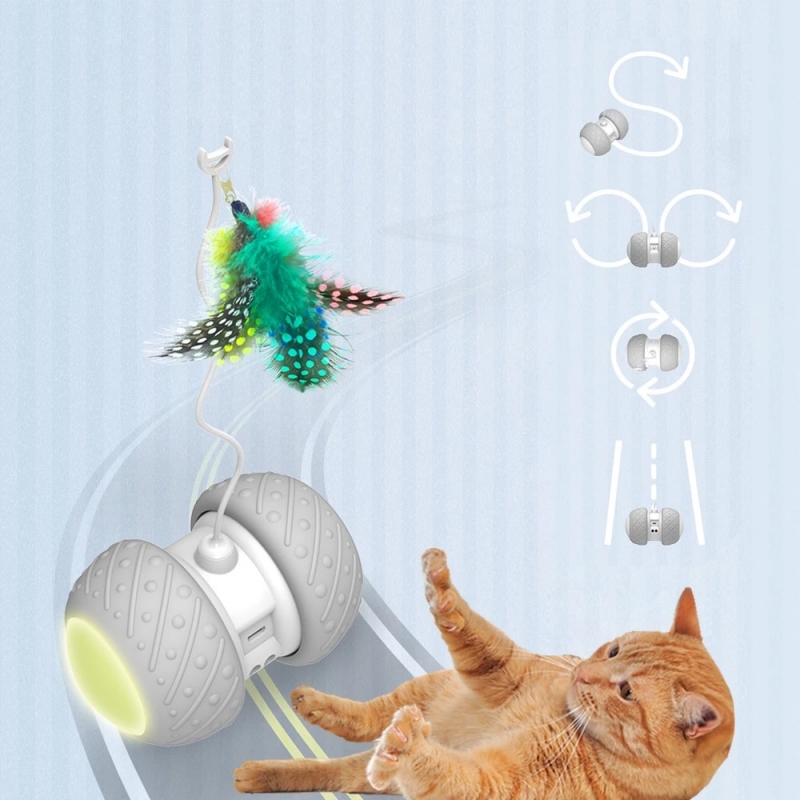 Smart Interactive Cat Toy Lrregular Rotating Mode Toy Cats Funny Pet Game Electronic Cat Toy LED Light Feather Toys Kitty Balls | Fugo Best