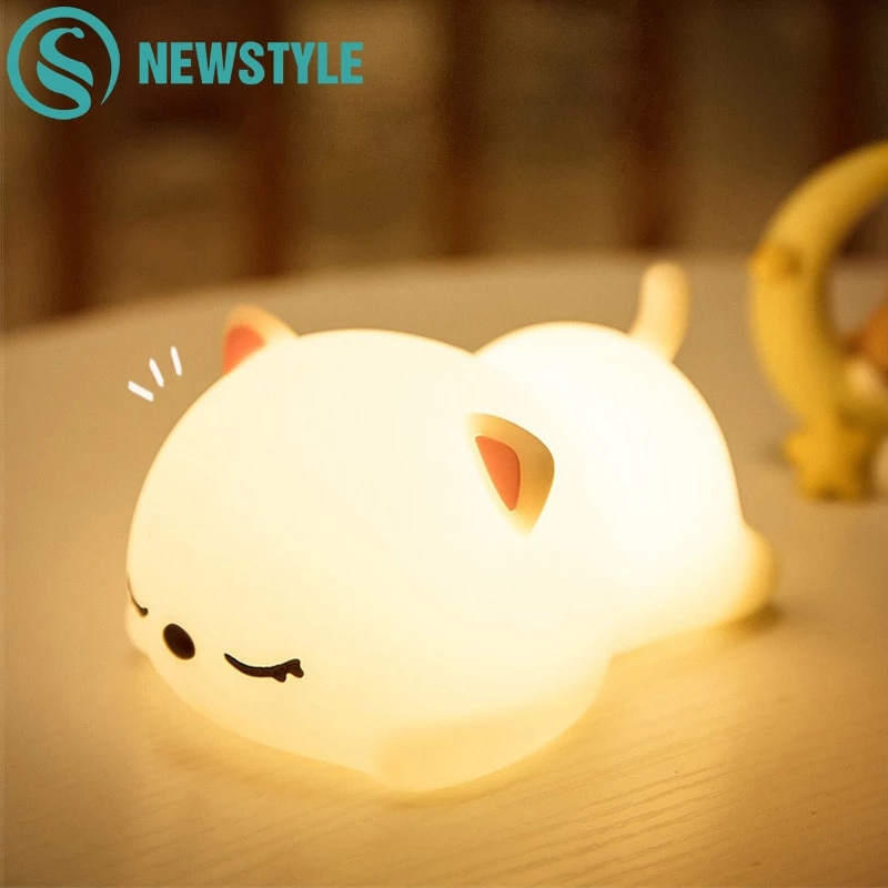 USB Rechargeable Night Light Cat Silicone Night Lights Touch Sensor Bedroom Bedside Lamp With Remote For Kids Baby Gift | Fugo Best