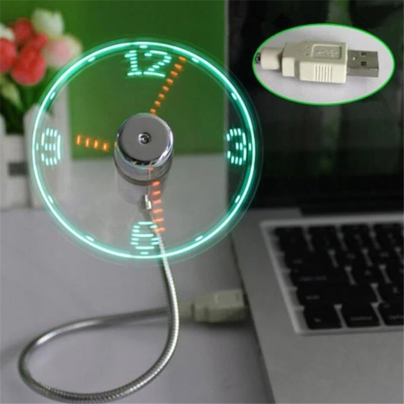 USB Mini Clock LED Light USB Fan Time Clock Creative Adjustable Desktop Clock Portable Flexible Cool Gadget Time Display | Fugo Best