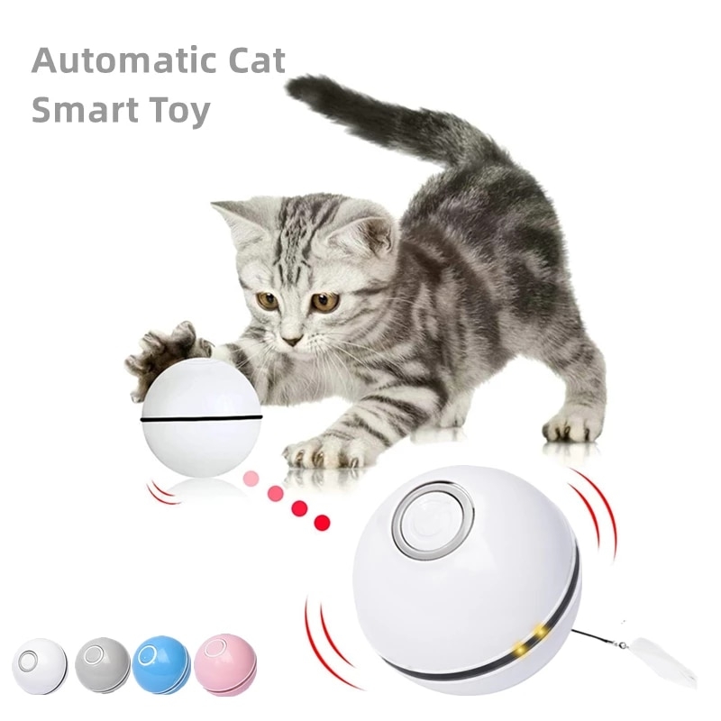 Automatic Smart Cat Toys Ball Interactive Catnip USB Rechargeable Self Rotating Colorful LED Feather Bells Toys for Cats Kitten | Fugo Best