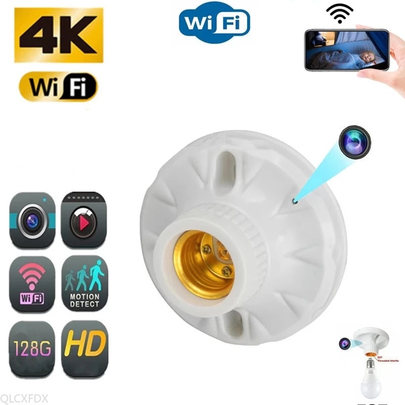 Bulb Socket Base Wireless IP Cam 4K Home Hotel Ceiling E27 Lamp Holder Wifi Mini Camera Remote Monitoring Suport Hidden TF card | Fugo Best