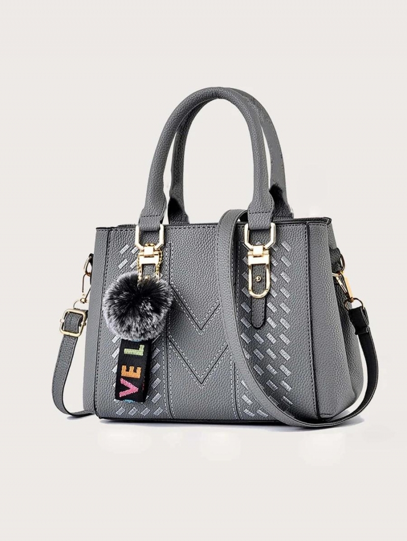 Pom-pom Decor Double Handle Handbag | Fugo Best