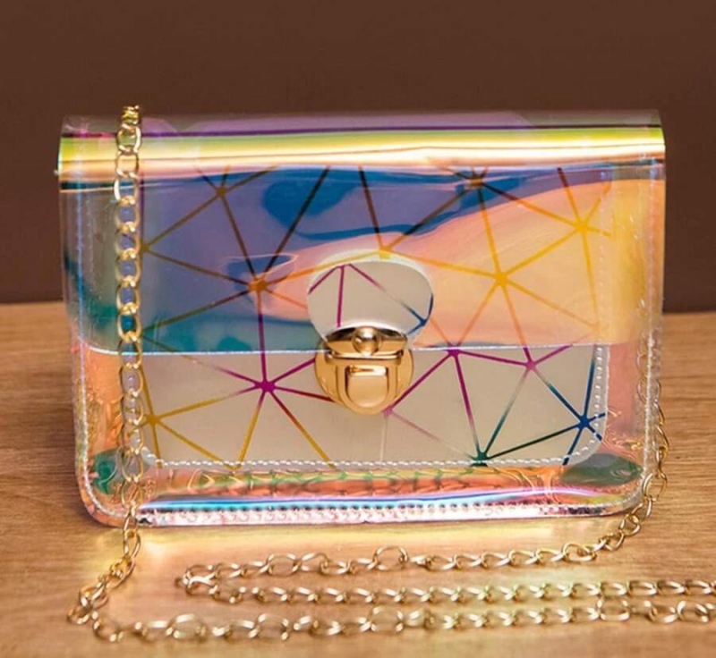 Mini Holographic Geometric Graphic Chain Flap Square Bag | Fugo Best