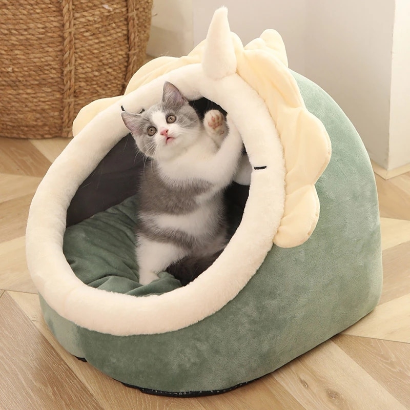 Semi-closed Cat Bed Mat Winter Warm Cat House Tent Soft Pet Dog Basket for Small Dog Cozy Kitten Lounger Cushion Cats Cave Beds | Fugo Best