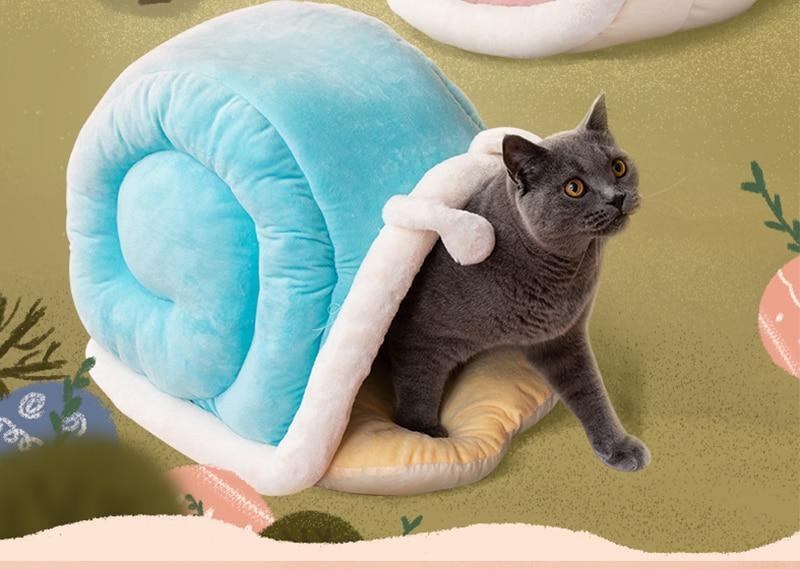 New Deep Sleep Cat Bed House Funny Snail Cats Mat Beds Warm Basket for Small Dogs Cat House Cushion Pet Tent Kennel Cat Supplies | Fugo Best