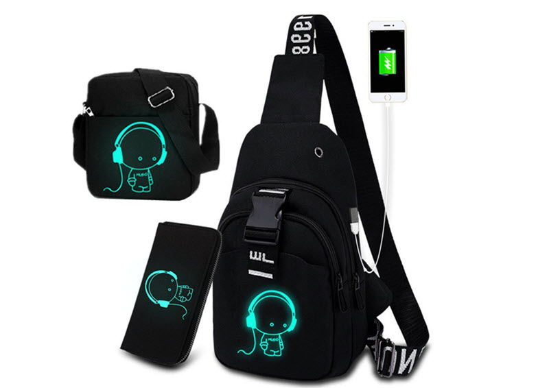 Men Crossbody Chest Bag Fashion Backpack Shoulder Bags with USB