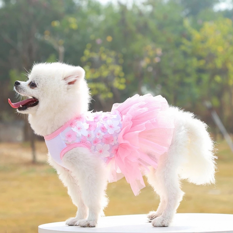 Pet Clothing Dog Cat Skirt Luxury High-end Teddy Bichon Chihuahua Small and Medium Dog Peach Blossom Dress Cotton | Fugo Best