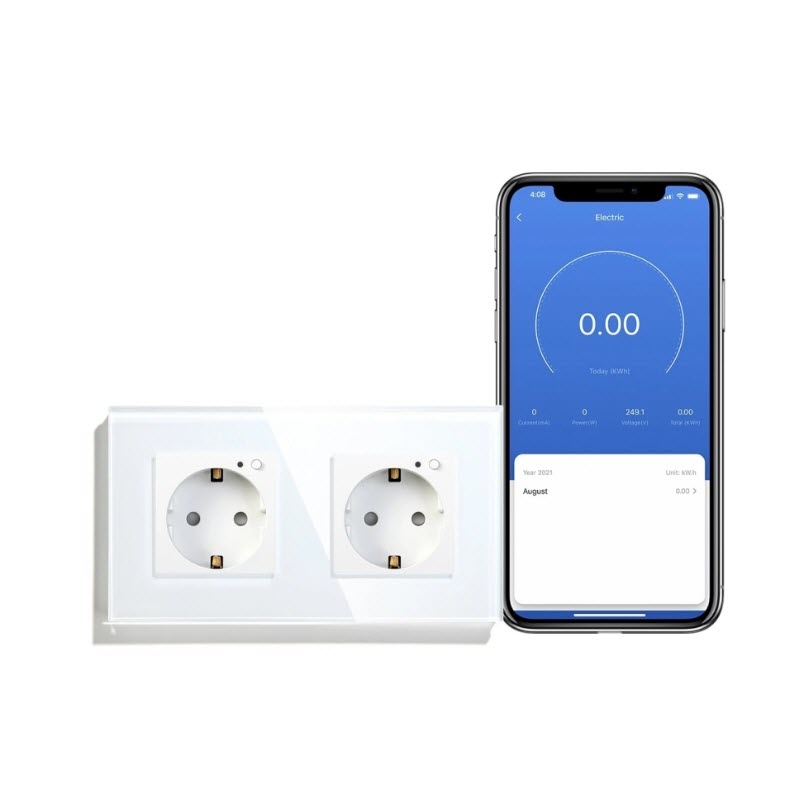 BSEED WiFi Smart Plug EU Wall Socket Power Monitor Timing Function Smart Life Tuya App Remote Control Glass Panel Blue Backlight | Fugo Best