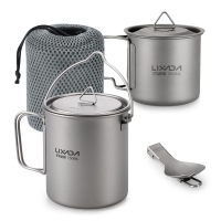 Lixada Titanium Pot Camping Water Cup Mug Lightweight Titanium 750ml Pot 350ml Water Cup Mug Camping Spork Outdoor Tableware | Fugo Best