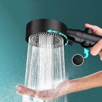 5 Mode Adjustable High Pressure Shower One-key Stop Water Massage Shower Head Water Saving Black Shower Bathroom Accessories | Fugo Best