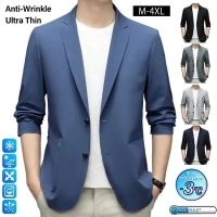 Anti-Wrinkle Ultra Thin Ice Silk Suit Jacket Summer men blazer Breathable Stretch Casual Suit 4XL Plus Size Lightweight blazers | Fugo Best