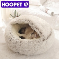 HOOPET New Style Pet Dog Cat Bed Round Plush Cat Warm Bed House Soft Long Plush Bed For Small Dogs For Cats Nest 2 In 1 Cat Bed | Fugo Best