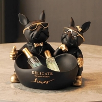 Lovers Bulldog Statue with Bowl Storage Box For Keys Jewelry French Bulldog Figurine Resin Home D矇cor Table Decoration Sulpture | Fugo Best