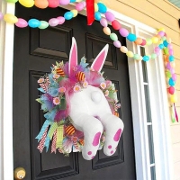 2024 New Easter Bunny Wreath Door And Wall Decorations EASTER Wall Sticker Garland Happy Easter Rabbit Home Party Festival Decor | Fugo Best
