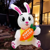 1.5m/5FT Easter Decoration Inflatable Rabbit Carrying Carrots with LED Lights Easter Indoor Outdoor Garden Scene Layout Ornament | Fugo Best