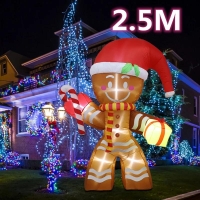 2.5M Inflatable Christmas Decorations Giant Gingerbread Man Xmas Bumble Inflatable Ornament with Build-in 6 LED Kids Outdoor Toy | Fugo Best