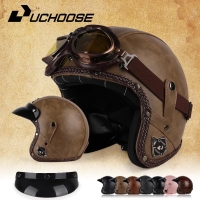 UCHOOSE Retro Motorcycle Helmet PU Leather Open Face 3/4 Chopper Bicycle Helmets Classic Casco Moto Vintage | Fugo Best