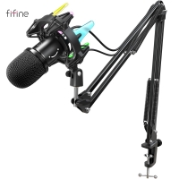 FIFINE USB Dynamic Microphone Kit with Boom Arm,RGB Shock Mount,Cardioid Mic Set for Game Podcast Stream for PC PS4 PS5-K651 | Fugo Best