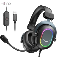 Fifine Dynamic RGB Gaming Headset with Mic Over-Ear Headphones 7.1 Surround Sound PC PS4 PS5 3 EQ Options Game Movie Music | Fugo Best